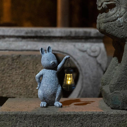 Green Solar-Powered Rabbit Statue with LED Lantern - Cute Garden & Lawn Decoration - Mekamart Australia