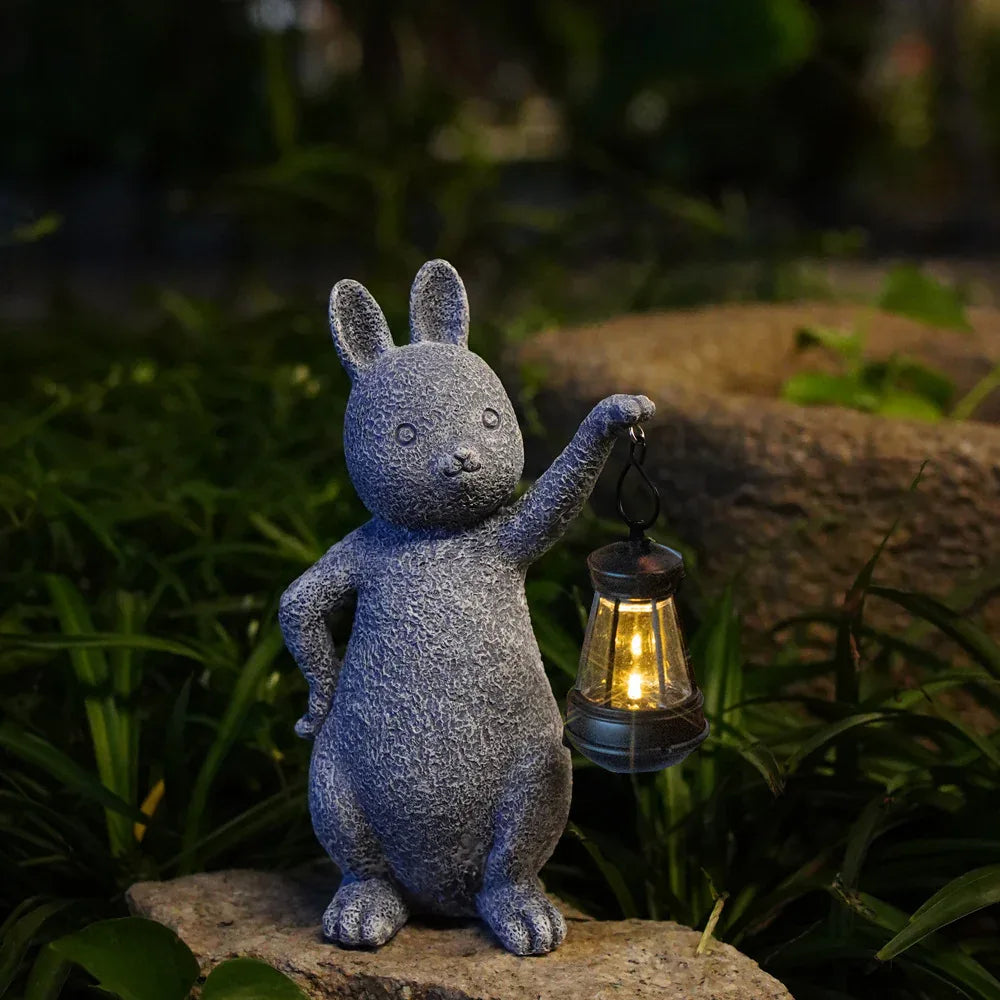 Green Solar-Powered Rabbit Statue with LED Lantern - Cute Garden & Lawn Decoration - Mekamart Australia