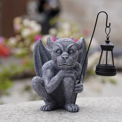 Solar-Powered Gargoyle Statue with LED Lantern – Gothic Outdoor Halloween Garden Decor - Mekamart Australia