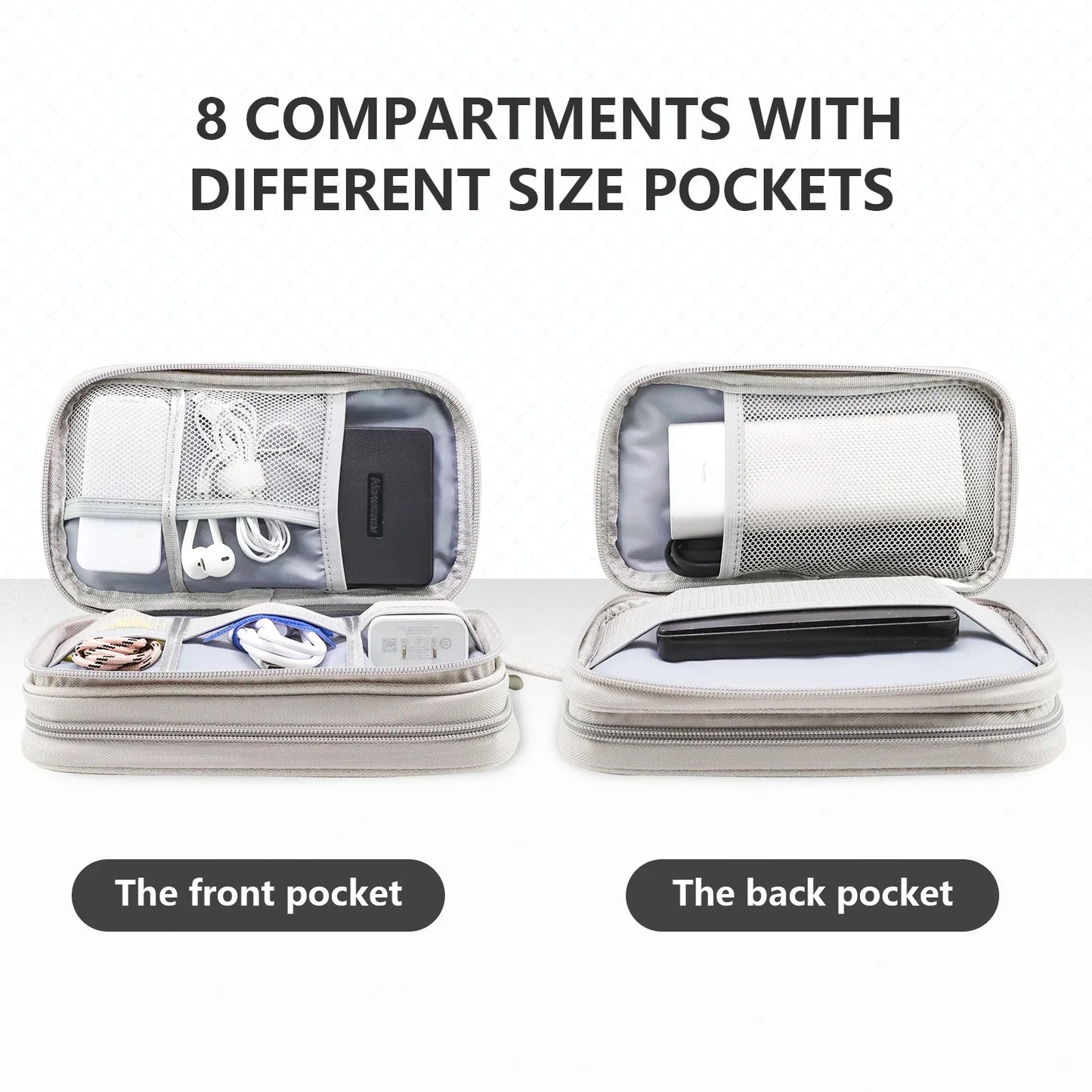 Grey Portable Digital Organizer Bag - Multifunctional Storage for Power Banks, Cables, and Accessories(Photography Props Not Included) - Mekamart Australia