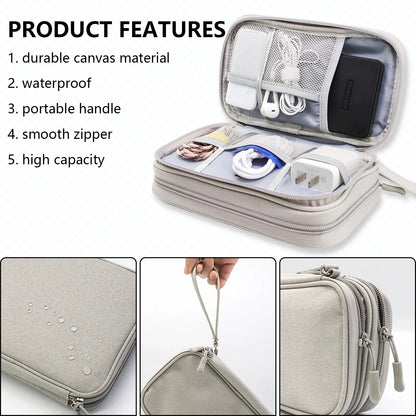 Grey Portable Digital Organizer Bag - Multifunctional Storage for Power Banks, Cables, and Accessories(Photography Props Not Included) - Mekamart Australia
