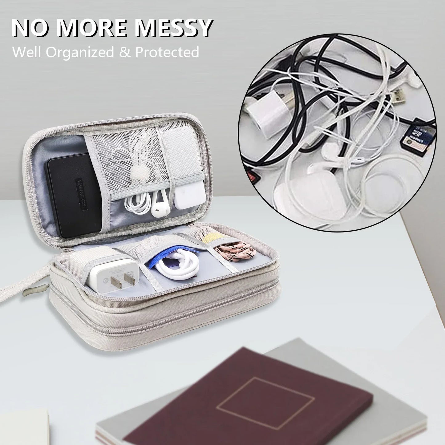 Grey Portable Digital Organizer Bag - Multifunctional Storage for Power Banks, Cables, and Accessories(Photography Props Not Included) - Mekamart Australia