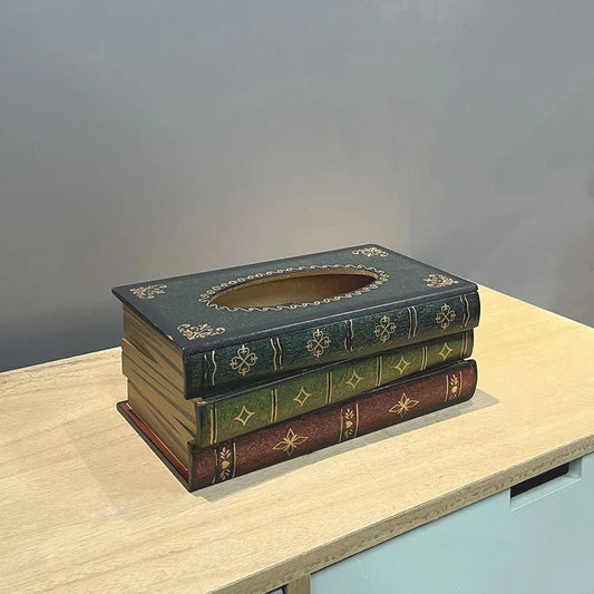 1 Piece Dark Blue Vintage Wooden Tissue Box - Creative Book-Shaped Tissue Holder for Home and Restaurant - Mekamart Australia