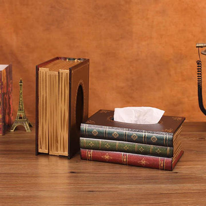 1 Piece Dark Blue Vintage Wooden Tissue Box - Creative Book-Shaped Tissue Holder for Home and Restaurant - Mekamart Australia