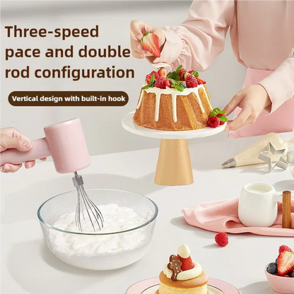 Pink Portable Electric Egg Beater with 3-Speed Adjustment, Dual Whisks, and Type-C Charging - Mekamart Australia