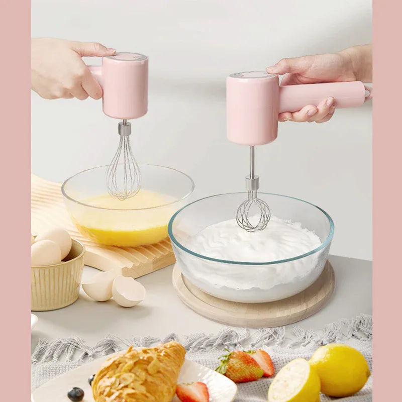 Pink Portable Electric Egg Beater with 3-Speed Adjustment, Dual Whisks, and Type-C Charging - Mekamart Australia