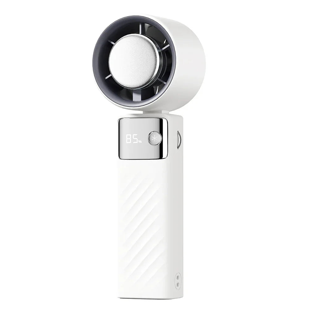 White Portable Turbo Handheld USB Rechargeable Fan with Digital Speed Display – High-Speed Cooling Fan for Outdoor Use - Mekamart Australia