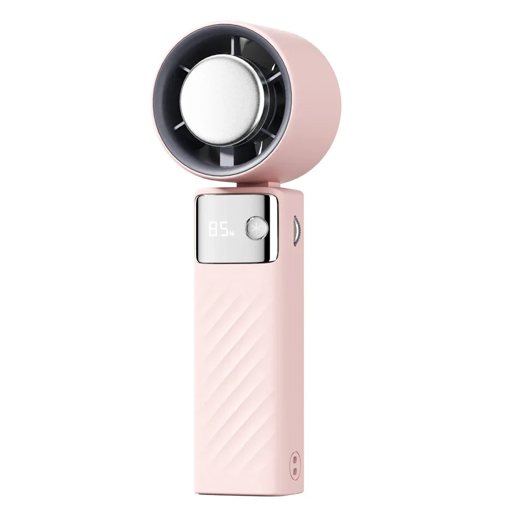 Pink Portable Turbo Handheld USB Rechargeable Fan with Digital Speed Display - High-Speed Cooling Fan for Outdoor Use - Mekamart Australia