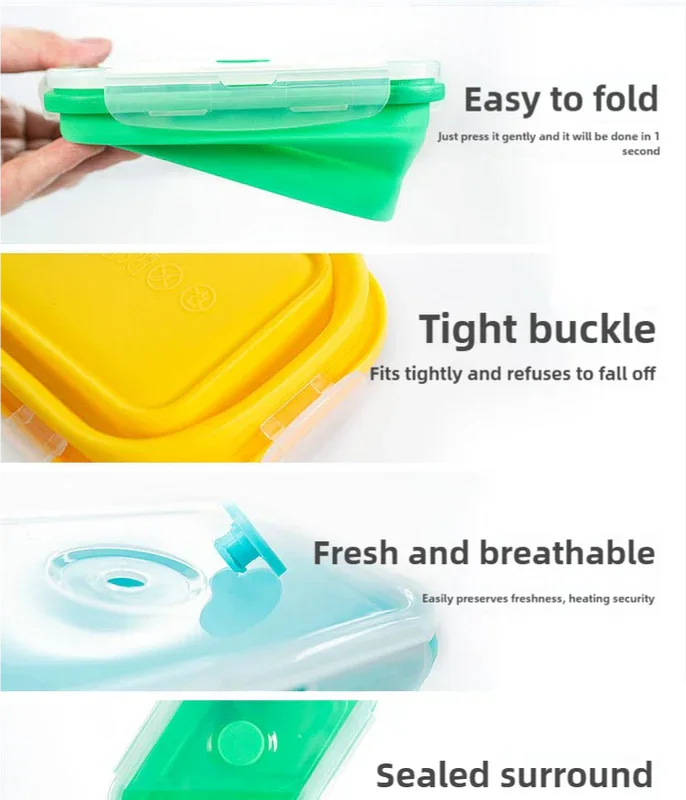 3-piece Set (Red + Yellow +Green) Collapsible Silicone Food Storage Containers Set - 350ML, 500ML, 800ML | BPA-Free, Microwave, Dishwasher & Freezer Safe | Foldable & Portable Bento Boxes for Travel & Outdoor - Mekamart Australia
