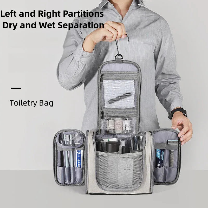 Blue Large Capacity Travel Toiletry Bag with Dry-Wet Separation - Hanging Organizer for Cosmetics and Personal Care - Mekamart Australia