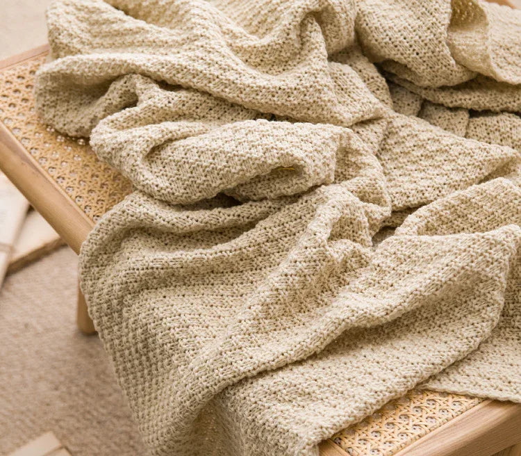 Beige 110cm x 150cm Soft Tassel Throw Blanket for Sofa or Bed, Cozy Casual Blanket for Office Nap, Minimalist Bed End Cover - Mekamart Australia