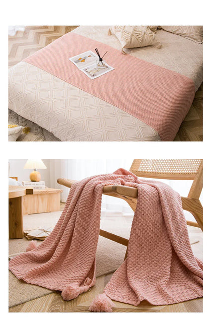 Beige 110cm x 150cm Soft Tassel Throw Blanket for Sofa or Bed, Cozy Casual Blanket for Office Nap, Minimalist Bed End Cover - Mekamart Australia