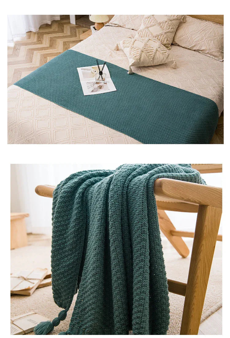 Beige 110cm x 150cm Soft Tassel Throw Blanket for Sofa or Bed, Cozy Casual Blanket for Office Nap, Minimalist Bed End Cover - Mekamart Australia