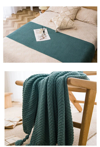 Beige 110cm x 150cm Soft Tassel Throw Blanket for Sofa or Bed, Cozy Casual Blanket for Office Nap, Minimalist Bed End Cover - Mekamart Australia