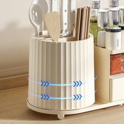 All-in-One Kitchen Countertop Organizer | Rotating Utensil Holder, Knife Block & Spice Rack with Drawer | Transparent color - Mekamart Australia