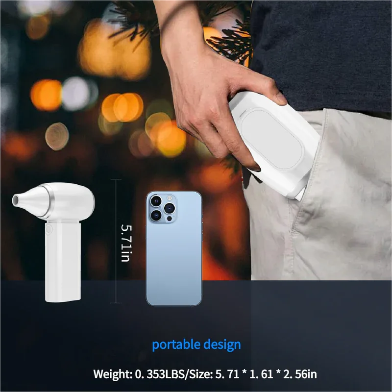 White Portable Turbo Handheld Blower Fan - 130000RPM High-Speed Mini Fan with 5000mAh Battery - Mekamart Australia