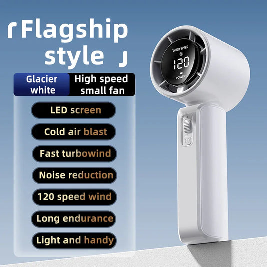 White Portable Handheld Fan with 120-Speed Display - USB Rechargeable Mini Cooling Fan for Outdoor Use - Mekamart Australia
