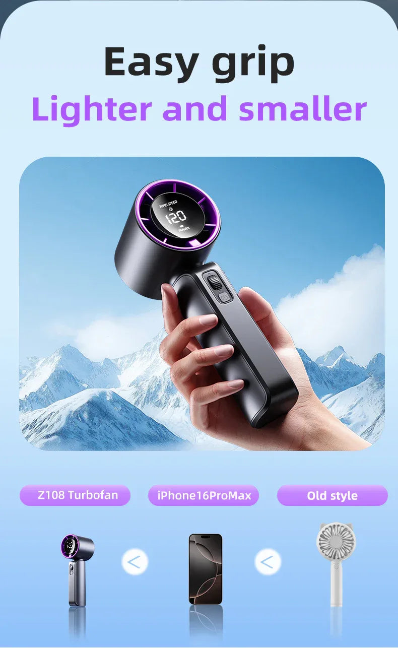 White Portable Handheld Fan with 120-Speed Display - USB Rechargeable Mini Cooling Fan for Outdoor Use - Mekamart Australia