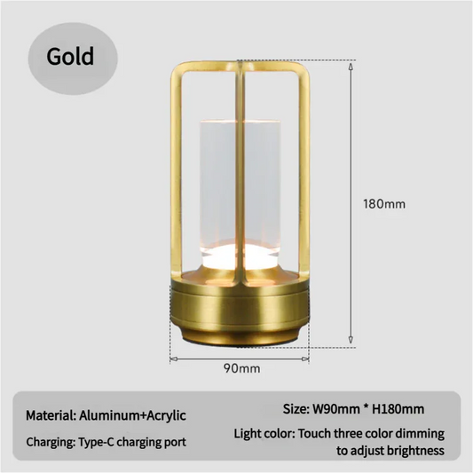 Gold Rechargeable Table Lamp - Touch Dimming 3-Color LED Light for Bedroom and Office - Mekamart Australia