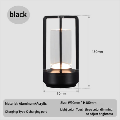 Black Rechargeable Table Lamp - Touch Dimming 3-Color LED Light for Bedroom and Office - Mekamart Australia