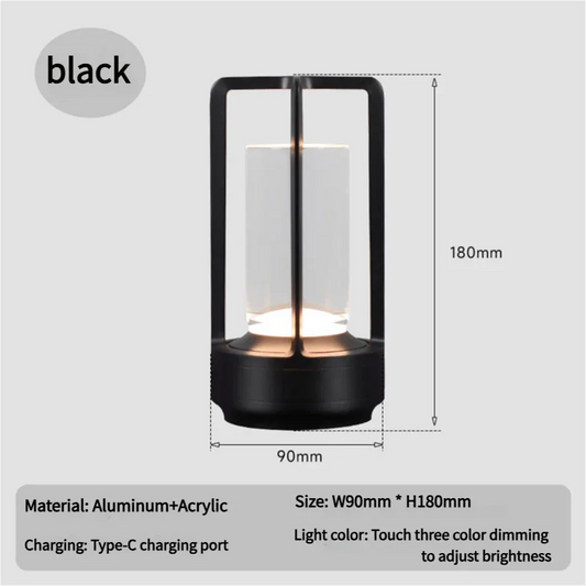 Black Rechargeable Table Lamp - Touch Dimming 3-Color LED Light for Bedroom and Office - Mekamart Australia