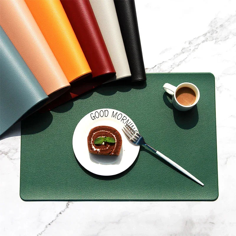 5 PCS Orange Nordic Style Leather Placemat - Anti-Slip, Heat-Resistant Table Mat 30cm x 45cm - Mekamart Australia