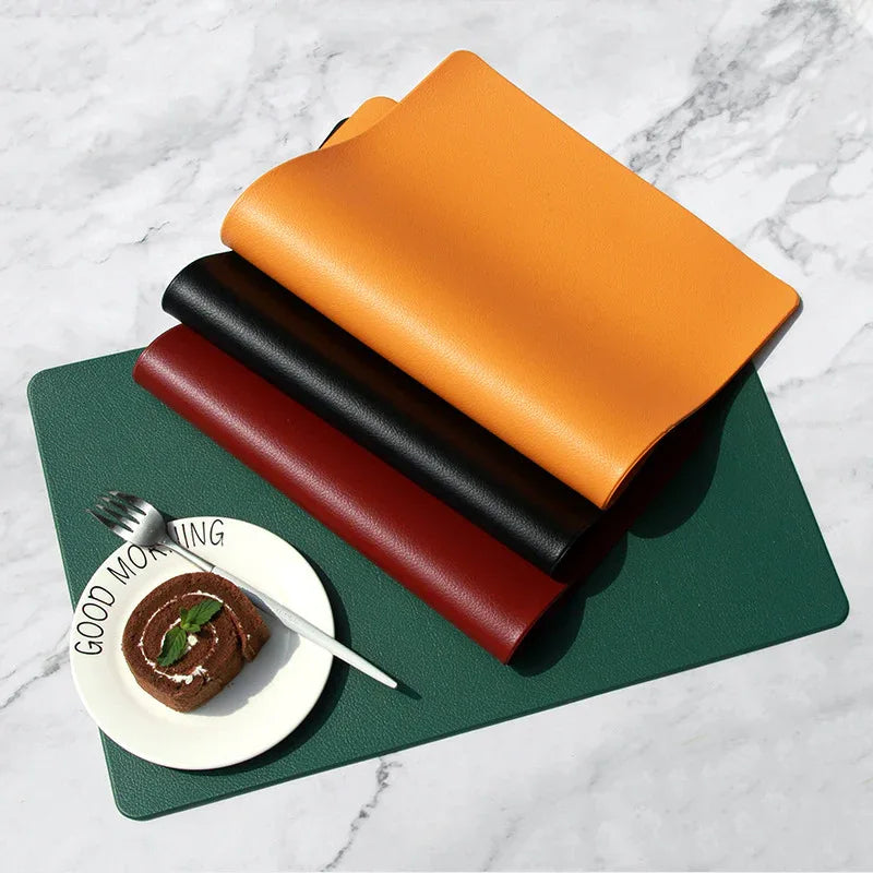 5 PCS Orange Nordic Style Leather Placemat - Anti-Slip, Heat-Resistant Table Mat 30cm x 45cm - Mekamart Australia