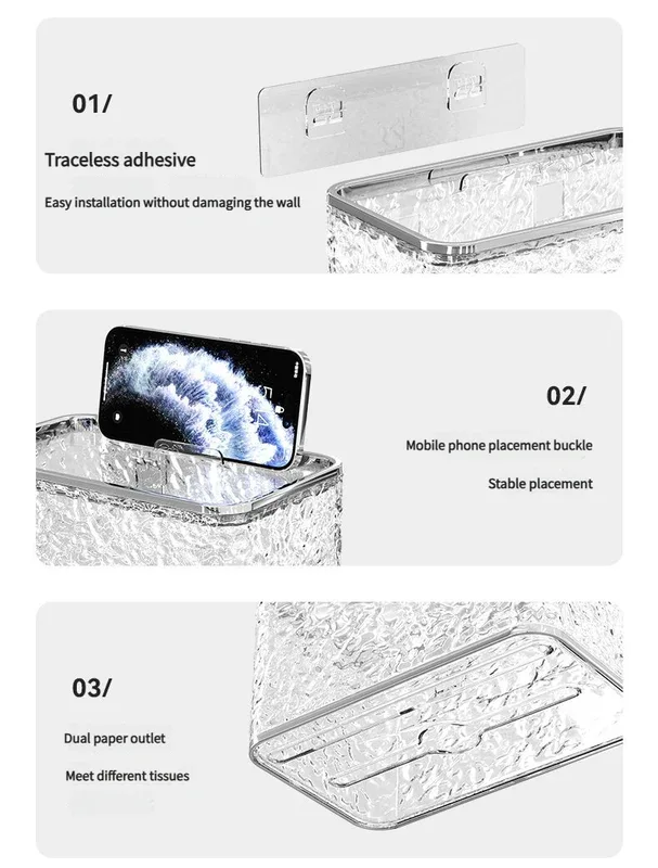 2PCS Stylish Double-Layer Transparent Wave-Textured Tissue Box Holder - Stylish Bathroom Storage - Mekamart Australia