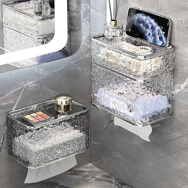 2PCS Stylish Double-Layer Transparent Wave-Textured Tissue Box Holder - Stylish Bathroom Storage - Mekamart Australia