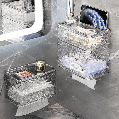 2PCS Stylish Double-Layer Transparent Grey Wave-Textured Tissue Box Holder - Stylish Bathroom Storage - Mekamart Australia