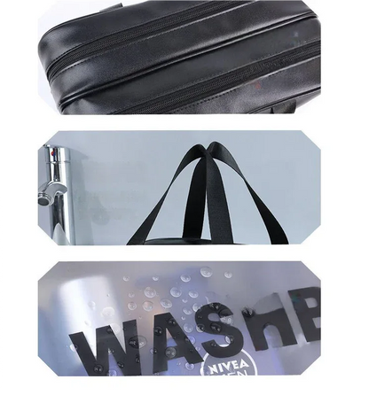 2PCS Dual-Layer Transparent PU Cosmetic Pouch - Wet and Dry Separation, Large size(31*15*20cm)- Black - Mekamart Australia