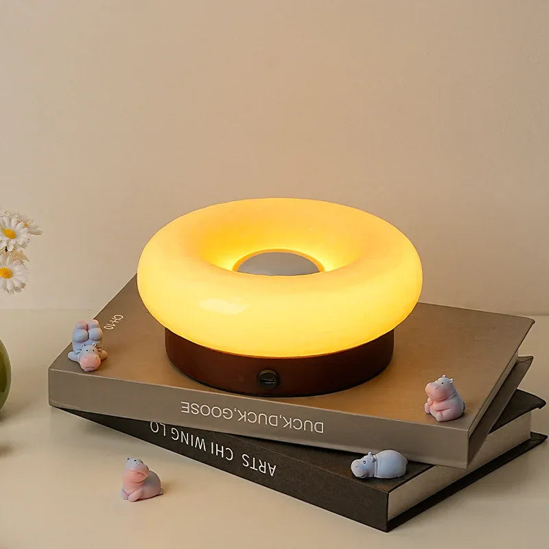 Yellow Donut Table Lamp - Rechargeable Touch Control LED - Mekamart Australia