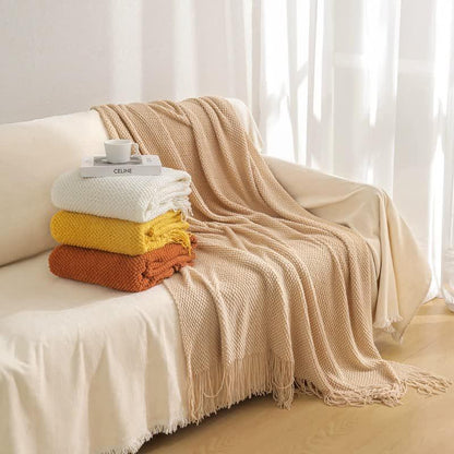 Orange Premium Woven Knitted Throw Blanket with Tassels | Soft, Cozy Sofa & Bed Blanket, Perfect for Office or Afternoon Naps 127x172cm - Mekamart Australia