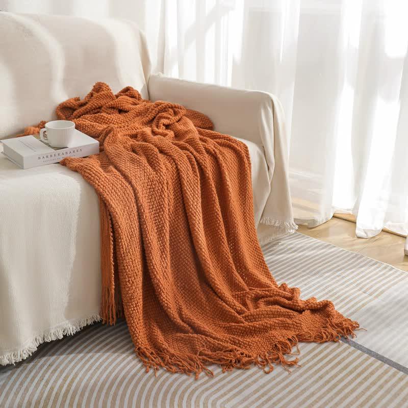 Orange Premium Woven Knitted Throw Blanket with Tassels | Soft, Cozy Sofa & Bed Blanket, Perfect for Office or Afternoon Naps 130x260cm - Mekamart Australia
