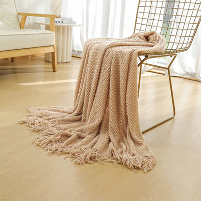 Orange Premium Woven Knitted Throw Blanket with Tassels | Soft, Cozy Sofa & Bed Blanket, Perfect for Office or Afternoon Naps 130x260cm - Mekamart Australia
