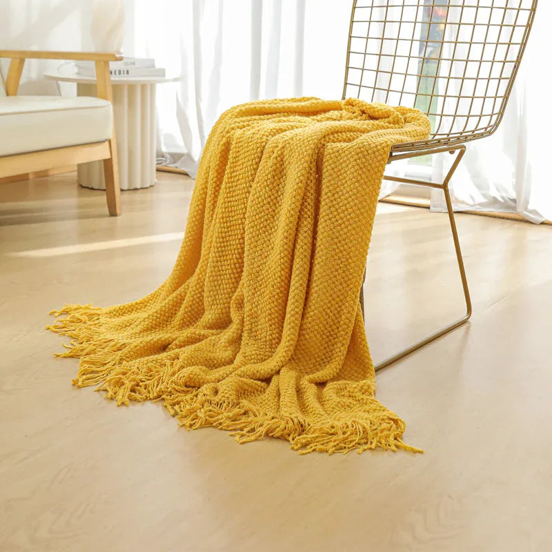 Orange Premium Woven Knitted Throw Blanket with Tassels | Soft, Cozy Sofa & Bed Blanket, Perfect for Office or Afternoon Naps 130x260cm - Mekamart Australia