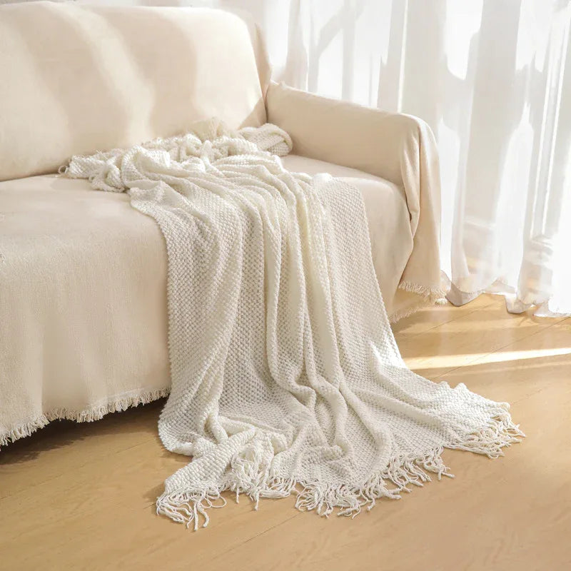 Orange Premium Woven Knitted Throw Blanket with Tassels | Soft, Cozy Sofa & Bed Blanket, Perfect for Office or Afternoon Naps 130x260cm - Mekamart Australia