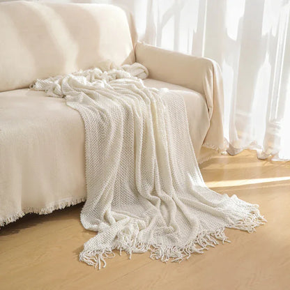 Orange Premium Woven Knitted Throw Blanket with Tassels | Soft, Cozy Sofa & Bed Blanket, Perfect for Office or Afternoon Naps 130x260cm - Mekamart Australia