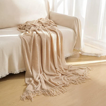 Orange Premium Woven Knitted Throw Blanket with Tassels | Soft, Cozy Sofa & Bed Blanket, Perfect for Office or Afternoon Naps 130x260cm - Mekamart Australia