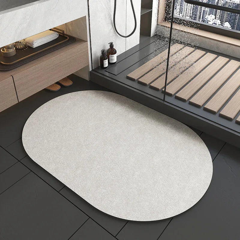 Oval dark Beige Quick-Dry Absorbent Non-Slip Bath Rug for Bathroom, Kitchen & Entryway 50x80cm - Mekamart Australia