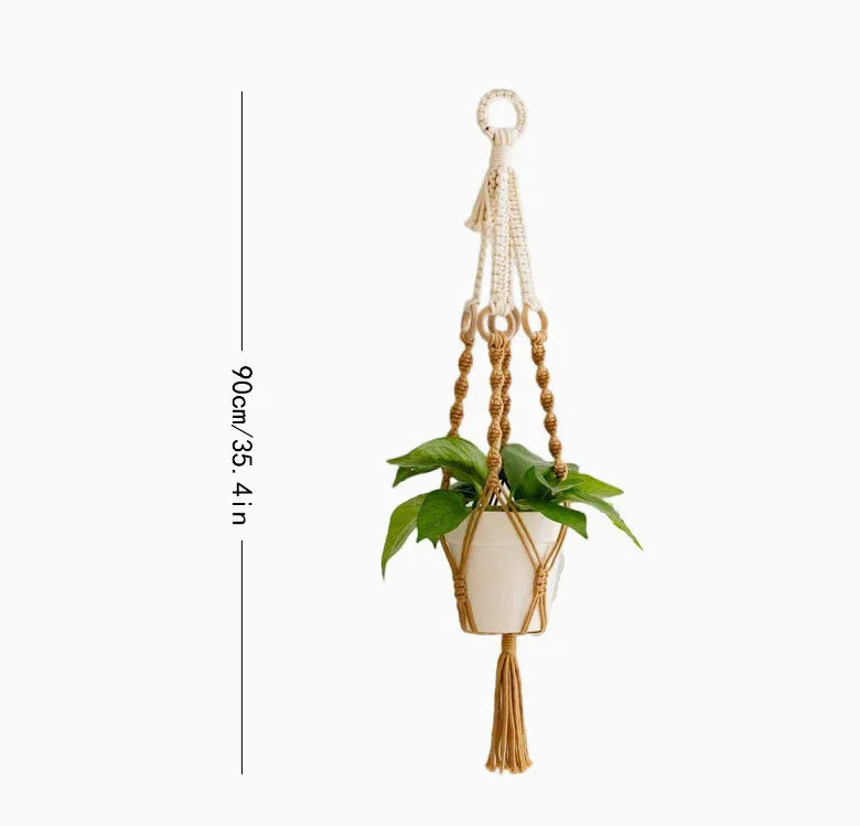 2 pcs Handwoven Plant Hanger-Cotton Rope Hanging Planter with Wooden Rings - Mekamart Australia