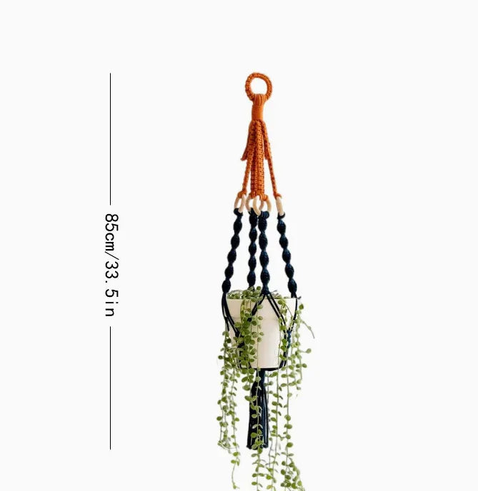 3 pcs Handwoven Plant Hanger-Cotton Rope Hanging Planter with Wooden Rings - Mekamart Australia