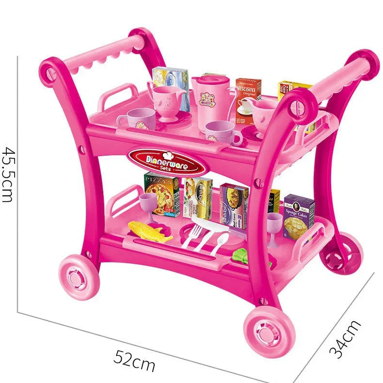 Pink Children's Pretend Play Kitchen Cart Set with Toys - Roleplay Cooking Set with Accessories - Educational Toy for Kids - Mekamart Australia