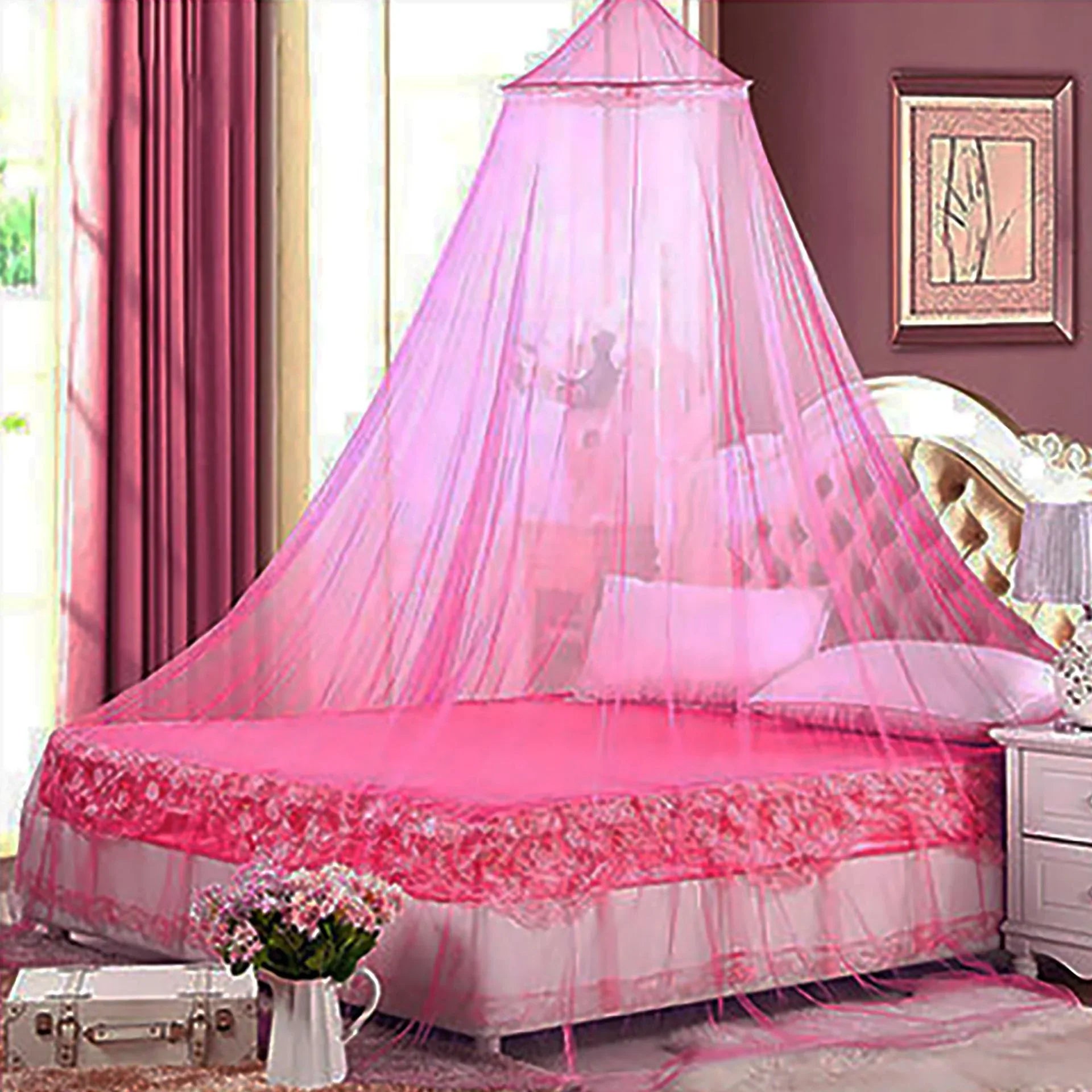 Pink Hanging Princess Bed Canopy Mosquito Net - Dome Bedding for Dorm Rooms & Bedrooms (Fits ≤1.5m Beds) - Mekamart Australia