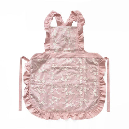 Pink Ruffled Kitchen Apron with Floral Lace - Comfortable Baking & Crafting Apron - Mekamart Australia