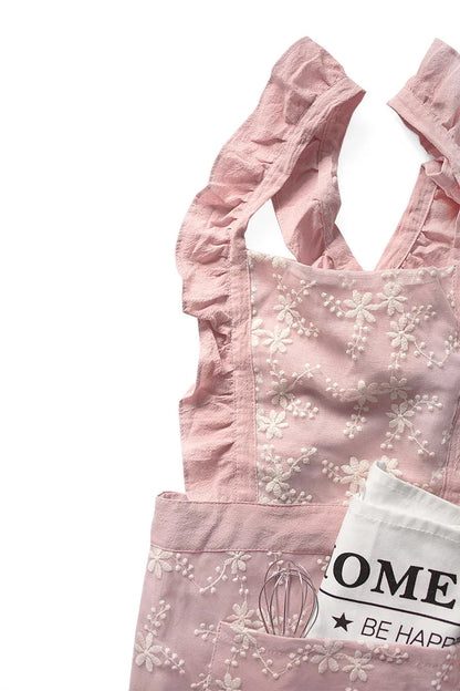 Pink Ruffled Kitchen Apron with Floral Lace - Comfortable Baking & Crafting Apron - Mekamart Australia