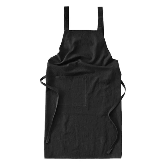 Black Cotton Linen H-Back Apron - Solid Color Kitchen Cooking Apron with Pocket - Mekamart Australia