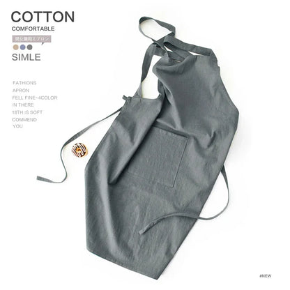 Black Cotton Linen H-Back Apron - Solid Color Kitchen Cooking Apron with Pocket - Mekamart Australia
