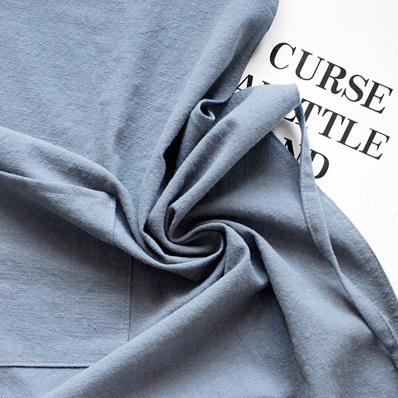 Black Cotton Linen H-Back Apron - Solid Color Kitchen Cooking Apron with Pocket - Mekamart Australia