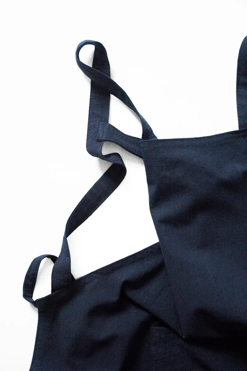 Black Cotton Linen H-Back Apron - Solid Color Kitchen Cooking Apron with Pocket - Mekamart Australia